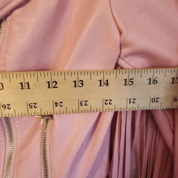 Sugar Thrillz Small Junior Pink Faux Leather Retro Y2k Western fringe Jacket - Picture 5 of 9